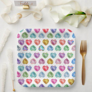 Diamanthart Waterverfpatroon Cute Pastel Meisjesac Papieren Bordje