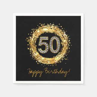 Diamantnummer 50 Glitter Bling Confetti | Goud Servet