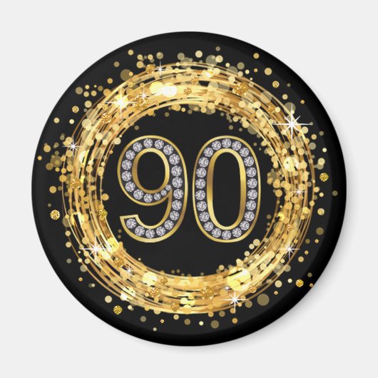 Diamantnummer 90 Glitter Bling Confetti | Goud Magneet (Voorkant)