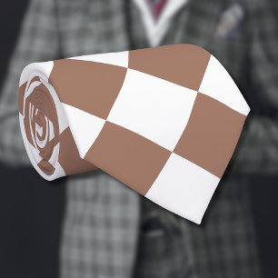 Diamantpatroon in wit en Mocha Mousse Stropdas