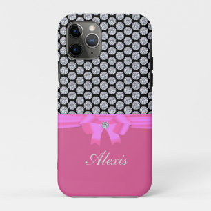 Diamantpatroon & naam calligrafie op roze goud iPhone 11 pro hoesje
