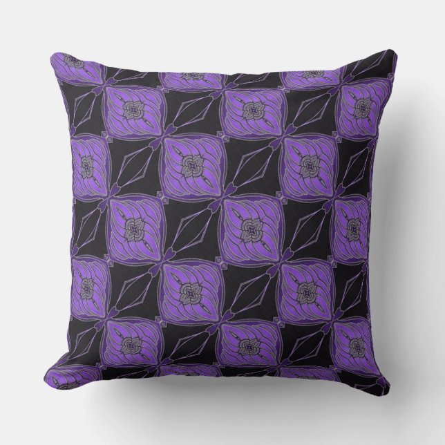 Diamants Abstraits noirs et violets Coussin 2 (Recto)