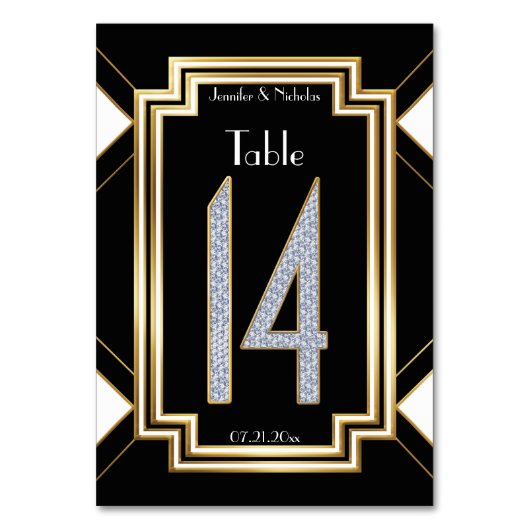 Diamants Art Déco Mariage Numéro de table Quatorze (Dos)