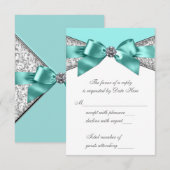 Diamants Blancs Bleu Turquoise Douce 16 RSVP (Devant / Derrière)