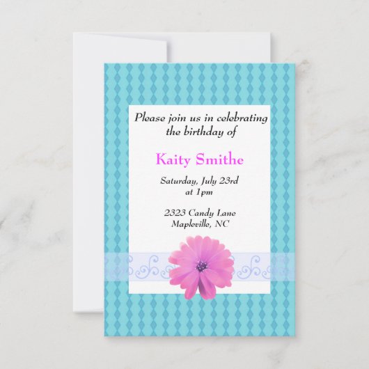 Diamants bleus et invitation d'anniversaire floral (Devant)
