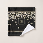 Diamants de bijou d'or sur noir avec Monogramme (Gant de toilette)