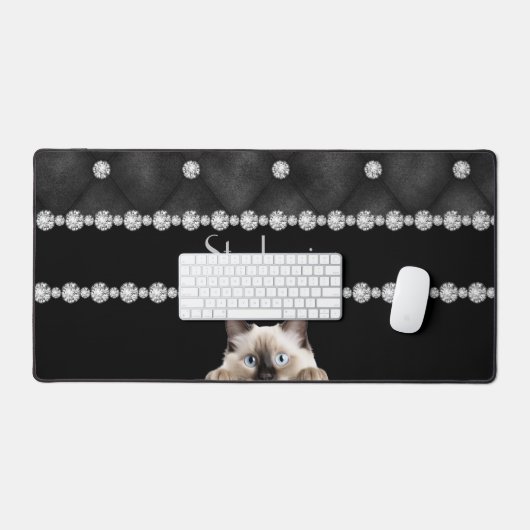 Diamants De Chat Birman Sur Mat De Bureau Noir (Clavier et souris)