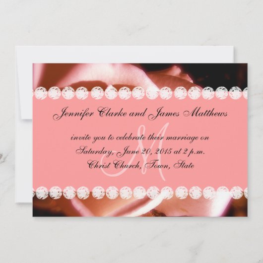 Diamants de rose corail Faire-part de mariage d'im (Dos)