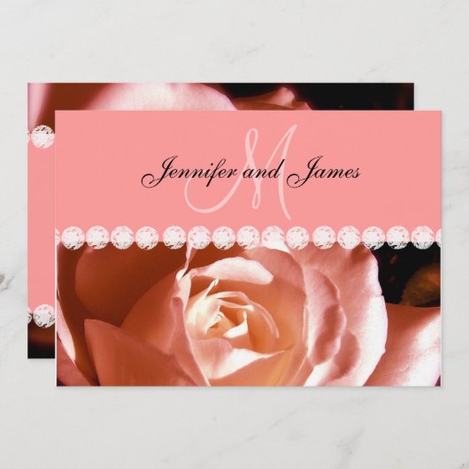 Diamants de rose corail Faire-part de mariage d'im (Devant / Derrière)