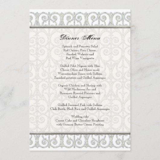 Diamants et dentelle, menu décoré d'un monogramme (Dos)