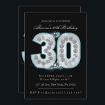 Diamants et étincelles, 30èmes invitations<br><div class="desc">Diamants et étincelles, 30èmes invitations d'anniversaire. Ces 30èmes invitations fascinantes d'anniversaire comporte un brillant, argentent "30" dans les diamants décrits dans une jolie couleur d'aqua. C'est un beau choix d'invitation pour le 30ème anniversaire fascinant ! Les approvisionnements et les décorations supplémentaires de partie sont disponibles à Metro-Event.com et aux Métro-Événements...</div>