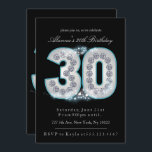 Diamants et étincelles, 30èmes invitations<br><div class="desc">Diamants et étincelles, 30èmes invitations d'anniversaire. Ces 30èmes invitations fascinantes d'anniversaire comporte un brillant, argentent "30" dans les diamants décrits dans une jolie couleur d'aqua. C'est un beau choix d'invitation pour le 30ème anniversaire fascinant ! Les approvisionnements et les décorations supplémentaires de partie sont disponibles à Metro-Event.com et aux Métro-Événements...</div>