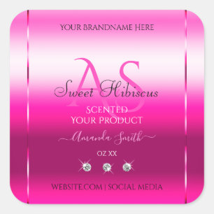 Diamants et initiales Étiquette rose brillant