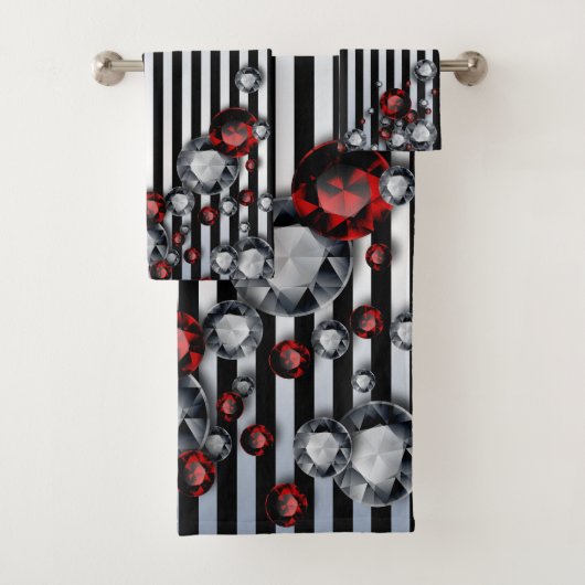 Diamants et rubis sur bandes noires et argentées (En situation)