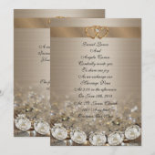 diamants faire-part de mariage et satin or (Devant / Derrière)