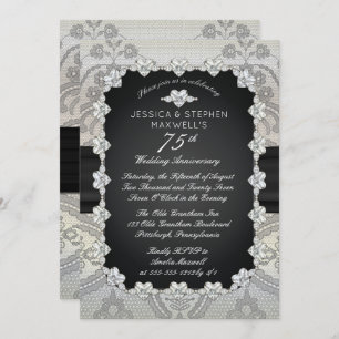 Diamants Lace 75th Wedding Jubileum Kaart