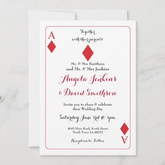 Diamants mariages Jouer Carte King Queen Invitatio (Devant)
