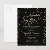 Diamants Or Simple Black Sweet 16 Invitation (Devant / Derrière)
