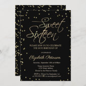 Diamants Or Simple Black Sweet 16 Invitation (Devant / Derrière)