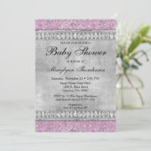 Diamants roses Baby shower Invitation fille Bling (Debout devant)