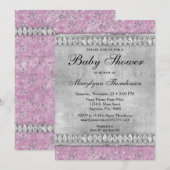 Diamants roses Baby shower Invitation fille Bling (Devant / Derrière)