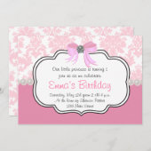 Diamants roses et perles Damas Invitation (Devant / Derrière)