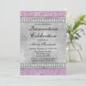 Diamants roses Quinceañera Invitation Velours Arge (Debout devant)