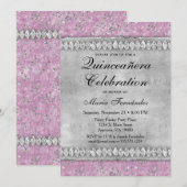 Diamants roses Quinceañera Invitation Velours Arge (Devant / Derrière)