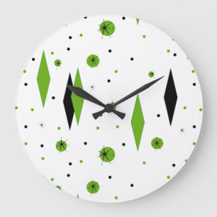 Diamants verts rétros & Starburbs Horloge murale
