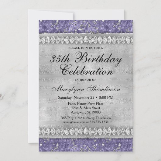 Diamants violets Invitation Anniversaire Velvet Ar (Devant)