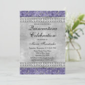 Diamants violets Quinceañera Invitation Glam Argen (Debout devant)