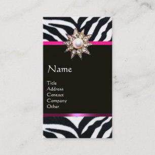 DIAMANTSTER ROZE ZWART WIT ZEBRA BONT MONOGRAM VISITEKAARTJE