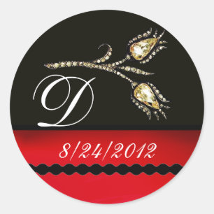 DIAMANTTULPEN ZWART WIT ROOD MONOGRAM RONDE STICKER