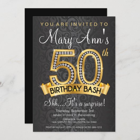 Diamond 50th Birthday Invitation Kaart (Voorkant / Achterkant)