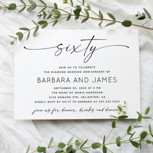 Diamond 60th Wedding Jubileum. Minimalistische fot Kaart