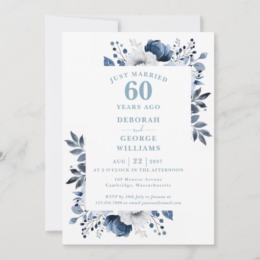 Diamond 60th Wedding Jubileum Monogram Bloemen Kaart (Voorkant)