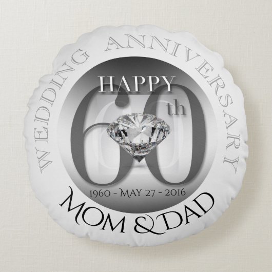 Diamond 60th Wedding Jubileum Round Pillow Rond Kussen (Voorkant)