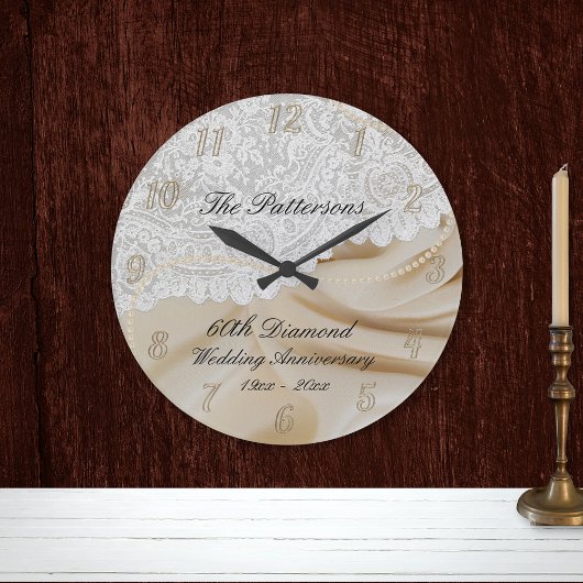 Diamond 60th Wedding Jubileum Satin Lace Large Grote Klok