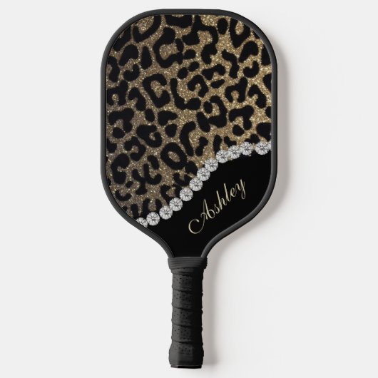 Diamond and Leopard Glitter Add Name Pickleball Paddle (Achterkant)