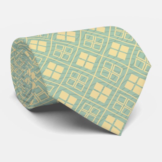 Diamond and Wave Pattern Gold Cyan Stropdas (Opgerold)