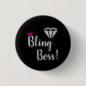 Diamond Bling Boss Pin. Ronde Button 3,2 Cm (Voorkant)