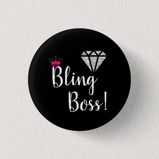 Diamond Bling Boss Pin. Ronde Button 3,2 Cm (Voorkant)
