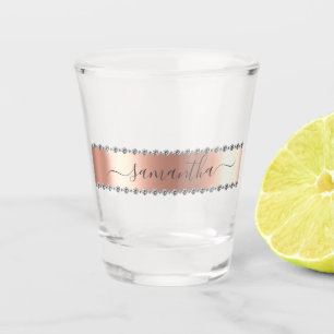 Diamond Bling Calligrafie Naam Roze Goud Shot Glas