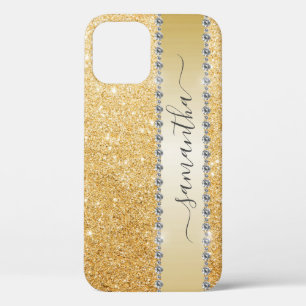 Diamond Bling Glitter Calligrafie Naam Roze Goud iPhone 12 Pro Hoesje
