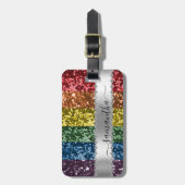 Diamond Bling Glitter Calligrafie Name Rainbow Bagagelabel (Voorkant verticaal)