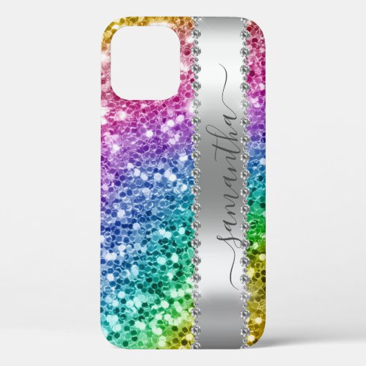 Diamond Bling Glitter Calligrafie Name Rainbow Case-Mate iPhone Case (Achterkant)