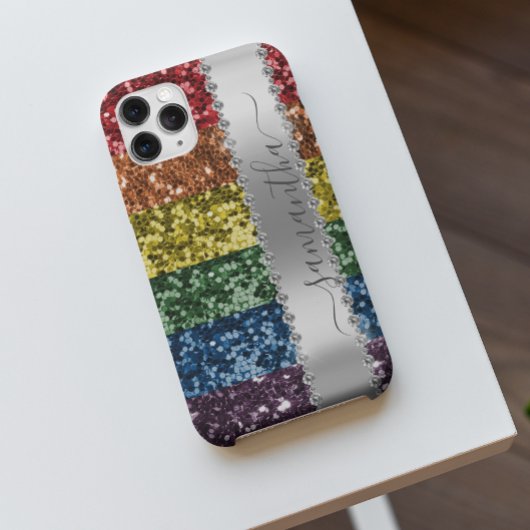 Diamond Bling Glitter Calligrafie Name Rainbow Case-Mate iPhone Case