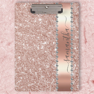 Diamond Bling Glitter Calligraphy Naam Roze Goud Klembord