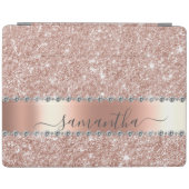 Diamond Bling Glitter Calligraphy Name Roos Gold iPad Cover (Horizontaal)