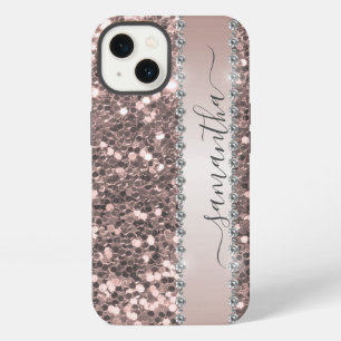 Diamond Bling Glitter Look Roze Calligrafie iPhone 13 Hoesje